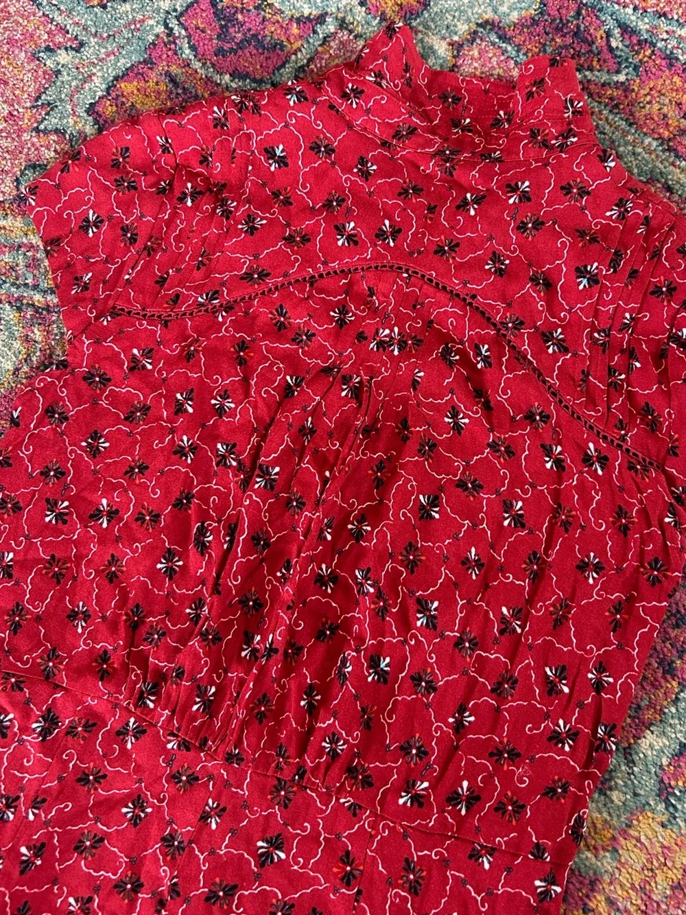 Free People | Women’s Red/Black Floral Short Sleeve Debby Dot Shorts Romper Sz S